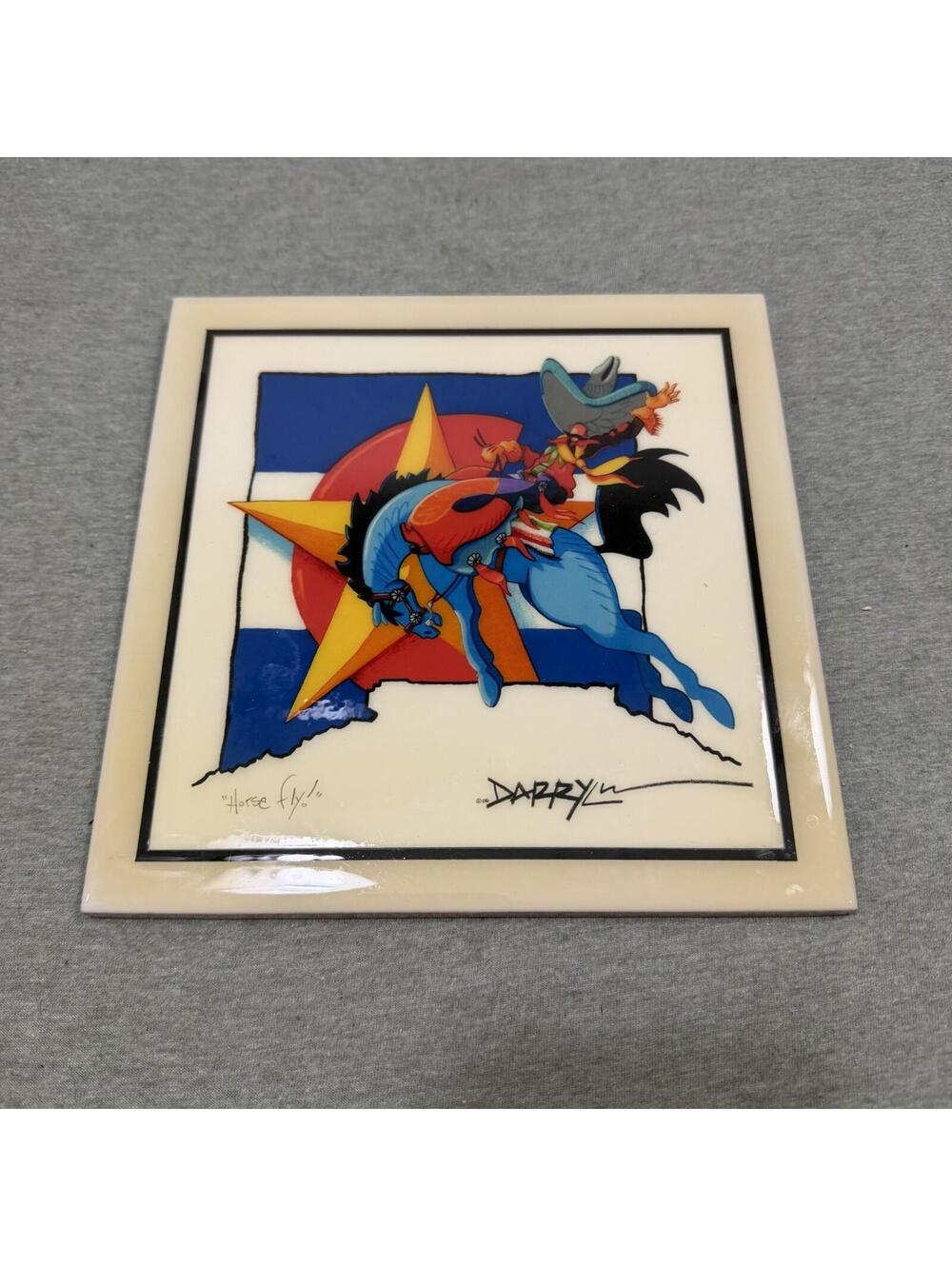 ART Tiles Darryl Horse Fly Ceramic Tile Western Art Colorado Decor Signed USA 06